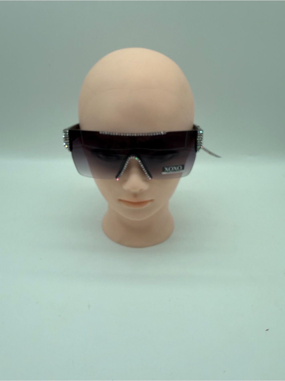 XOXO‎ Oversized Shield Sunglasses with Rhinestone Trim - Black Gradient